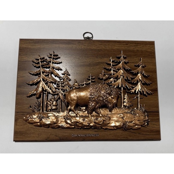 Other - 3-D Relief Bison & Trees‎ Sculpture on Wood Plaque Corn Palace Mitchell S Dakota
